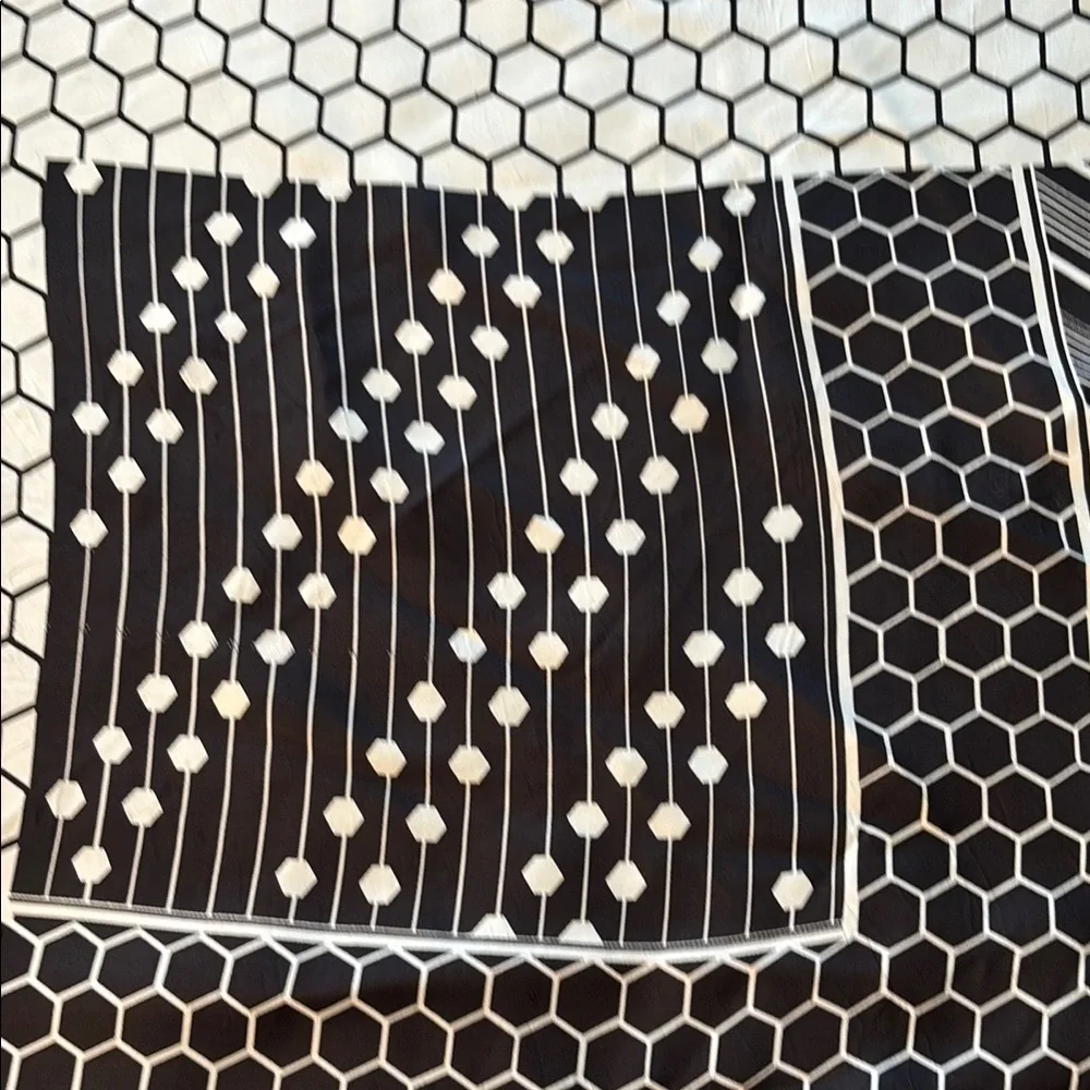 Vintage Paul Poiret Paris Black and White Geometric Scarf